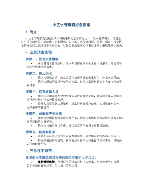 小区水管爆裂应急预案