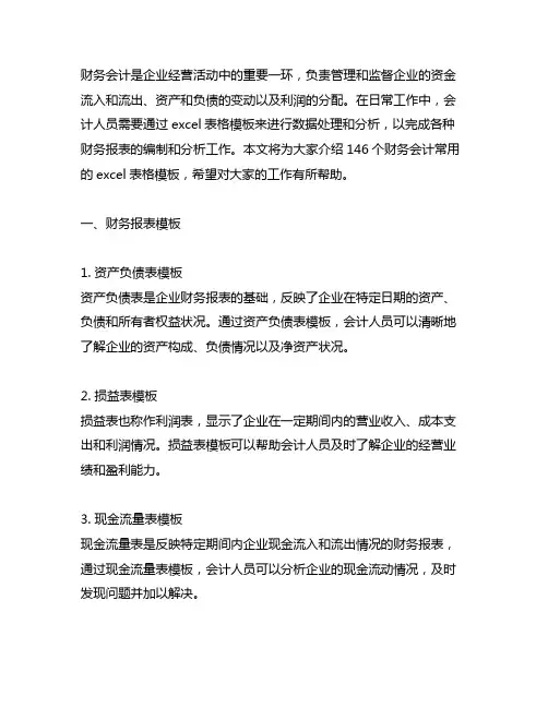 146个财务会计常用excel表格模板