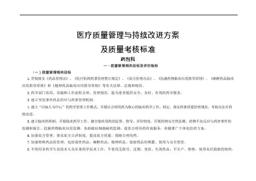 (药剂科)医疗质量管理与持续改进相关目标及质量考核标准(可编辑修改word版)