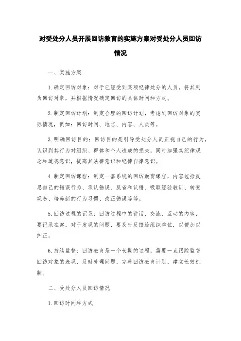 对受处分人员开展回访教育的实施方案对受处分人员回访情况