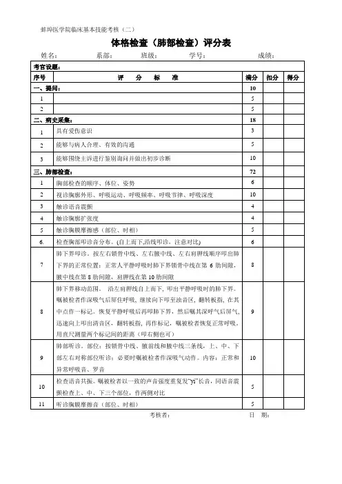 胸部体格检查评分标准