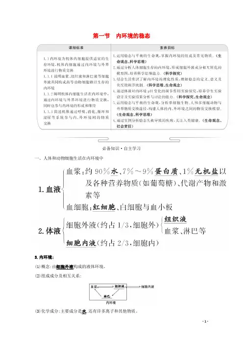 新教材高中生物第二章人体内环境与稳态第一节内环境的稳态学案苏教版选择性必修1
