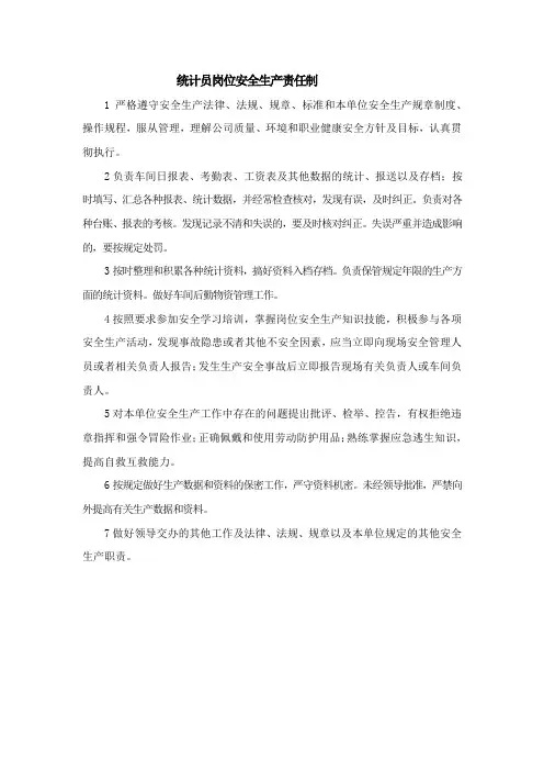 统计员岗位安全生产责任制