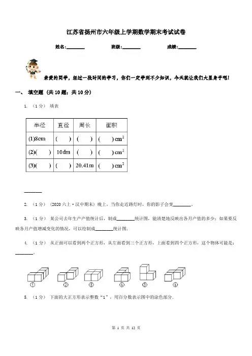 江苏省扬州市六年级上学期数学期末考试试卷