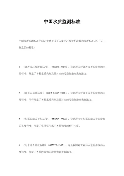 中国水质监测标准
