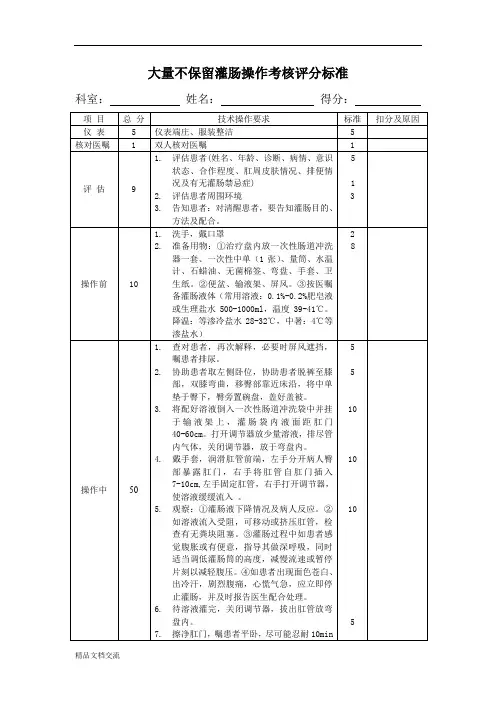 清洁灌肠技术操作评分标准