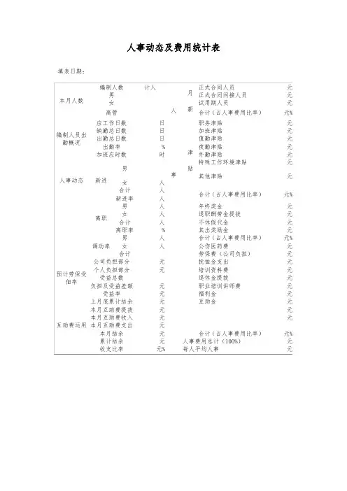 人事动态及费用统计表