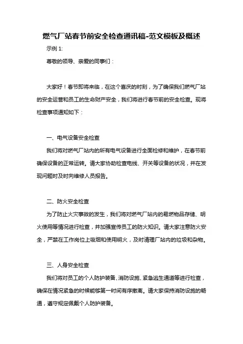 燃气厂站春节前安全检查通讯稿-概述说明以及解释