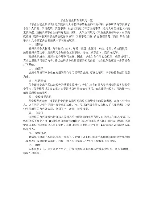 毕业生就业推荐表填写一览 