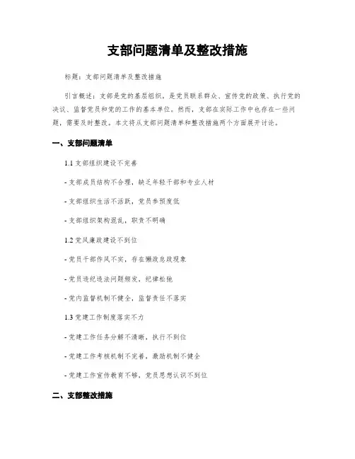 支部问题清单及整改措施