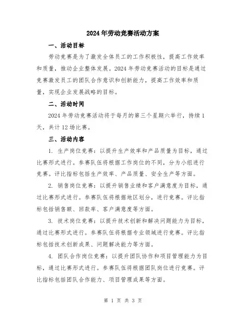 2024年劳动竞赛活动方案