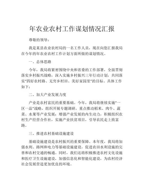 年农业农村工作谋划情况汇报