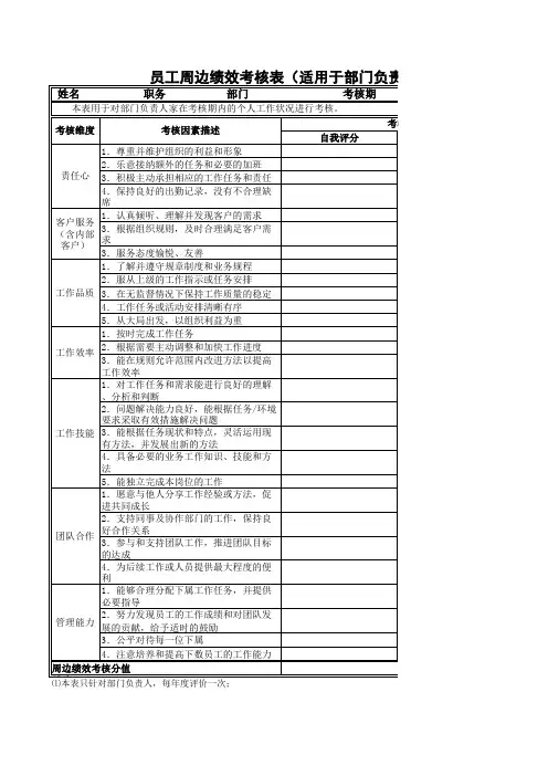 员工周边绩效考核表