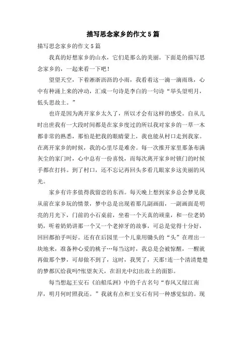 描写思念家乡的作文5篇