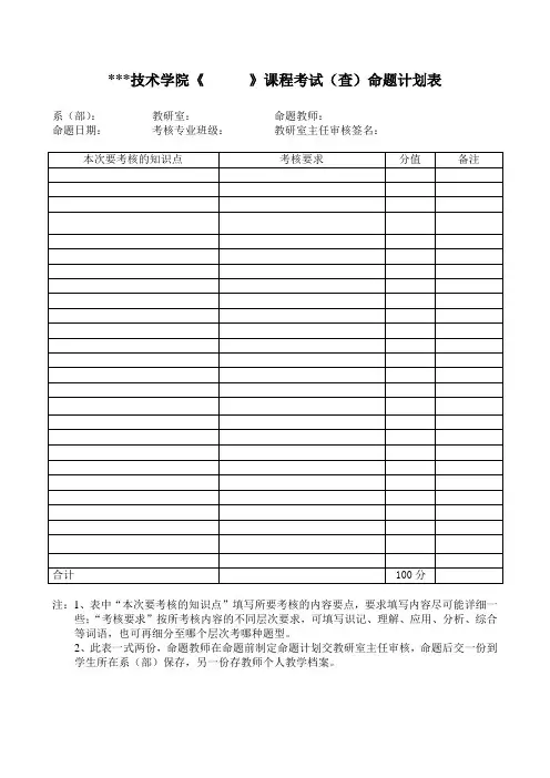 课程命题计划表