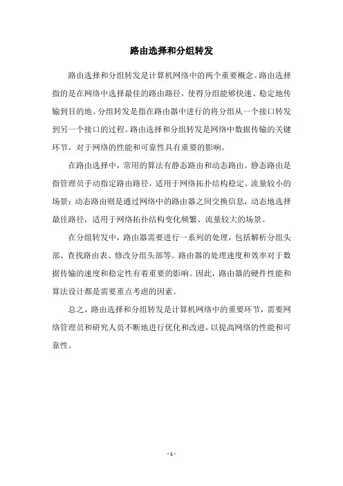 路由选择和分组转发