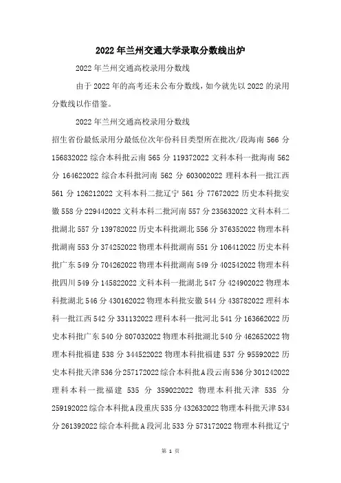 2022年兰州交通大学录取分数线出炉