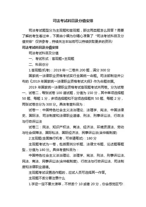 司法考试科目及分值安排