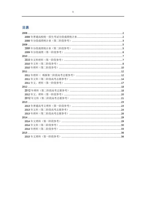 江苏省2008-2015高考分段成绩统计表.