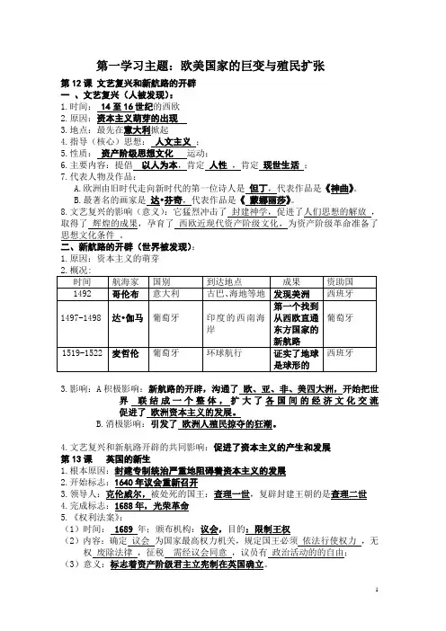 川教版九年级历史复习提纲