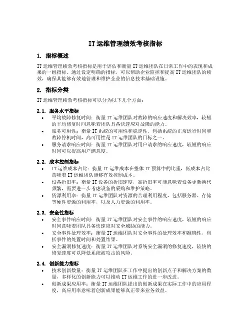 it运维管理绩效考核指标