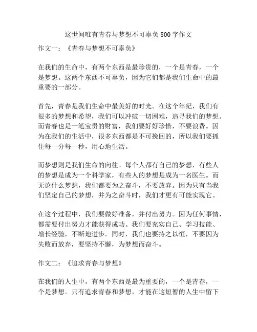 这世间唯有青春与梦想不可辜负800字作文