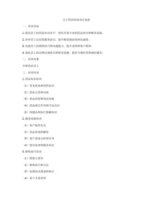关于药店的培训计划表