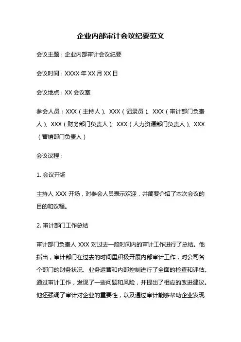 企业内部审计会议纪要范文