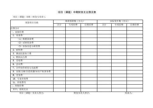 科技项目课题经费决算表