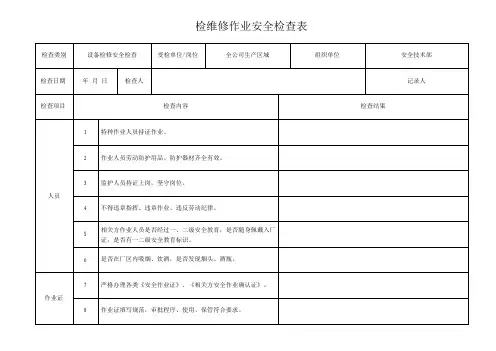检维修作业安全检查表