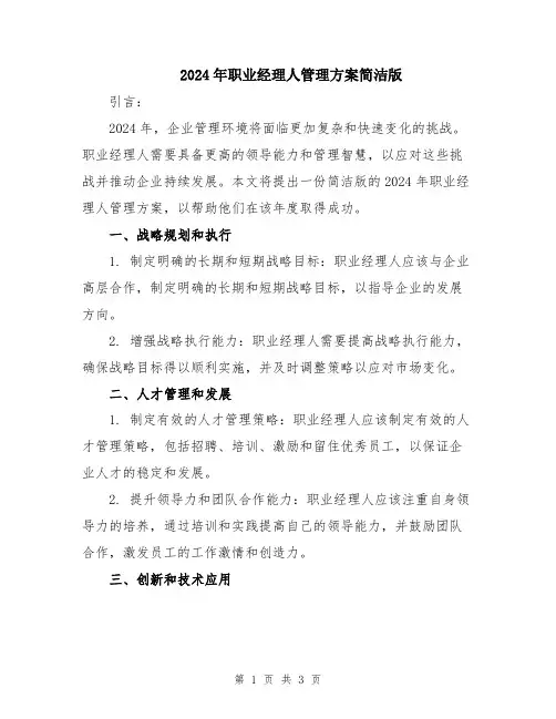 2024年职业经理人管理方案简洁版