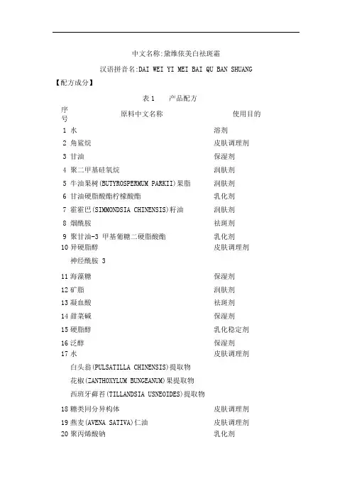 黛维依美白祛斑霜产品技术要求