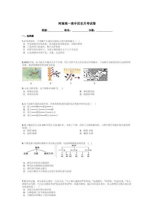 河南高一高中历史月考试卷带答案解析
