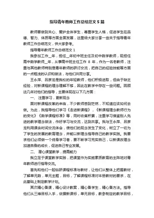指导青年教师工作总结范文5篇