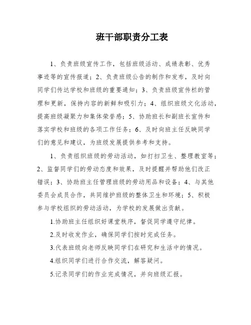 班干部职责分工表