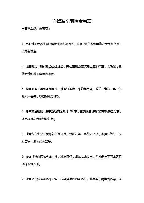自驾游车辆注意事项