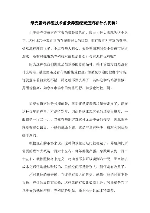 绿壳蛋鸡养殖技术前景 养殖绿壳蛋鸡有什么优势？