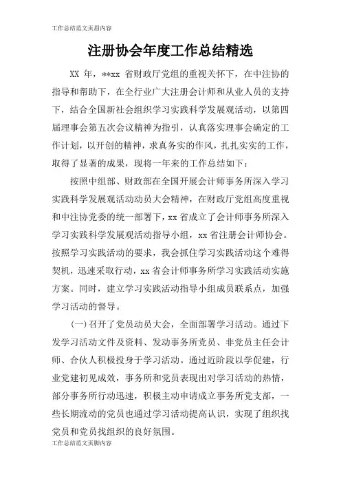 【工作总结范文】注册协会年度工作总结精选