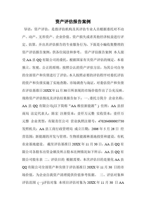 资产评估报告案例