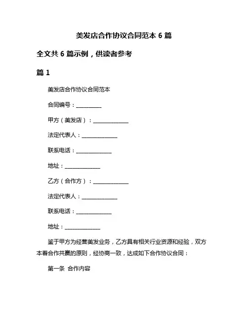 美发店合作协议合同范本6篇