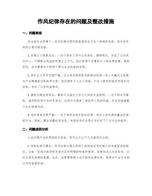 作风纪律存在的问题及整改措施