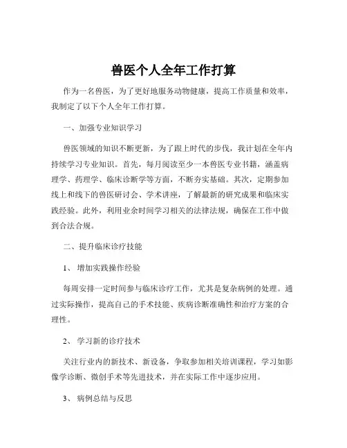 兽医个人全年工作打算