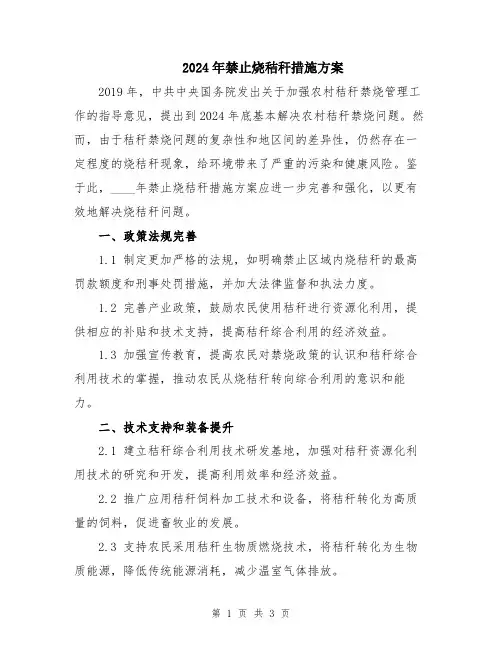 2024年禁止烧秸秆措施方案