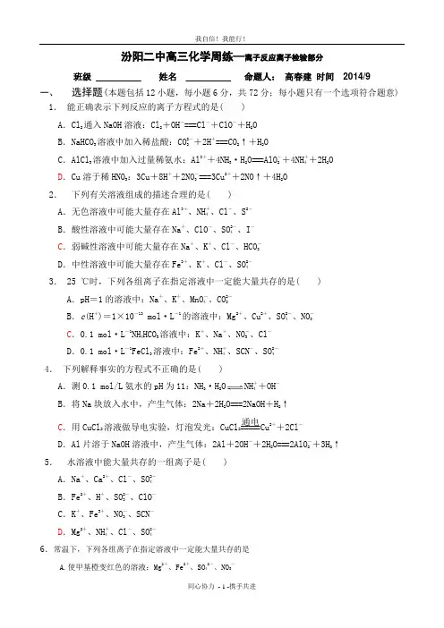 第四次周练(离子共存和检验)