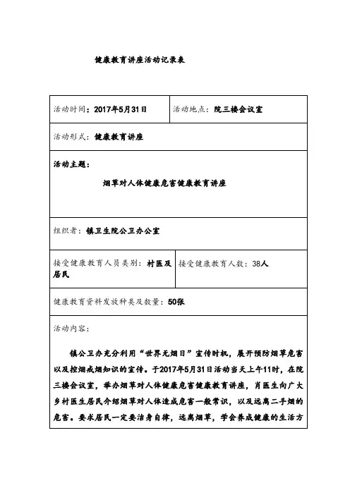 健康教育讲座活动记录表