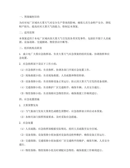 电厂大雾专项应急预案
