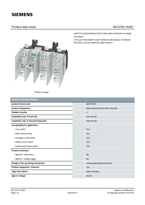 三孔开关切换保护罩式熔断器 3KL5730-1AG01说明书