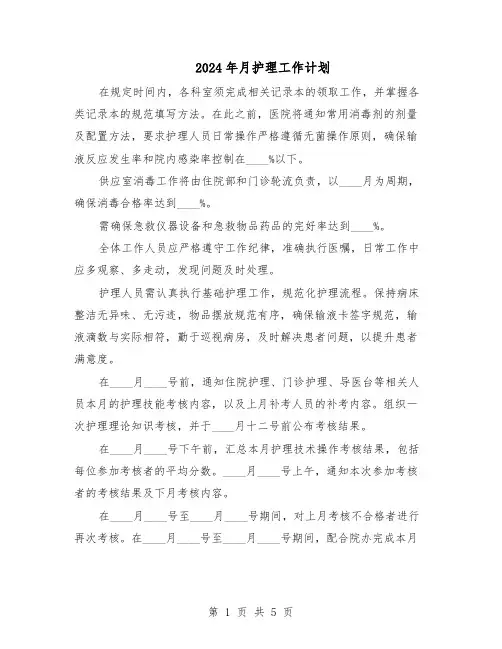 2024年月护理工作计划(三篇)