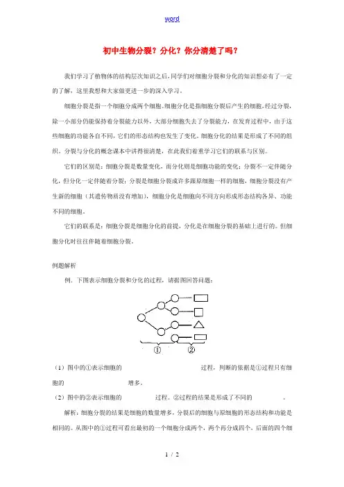 初中生物分裂？分化？你分清楚了吗？学法指导