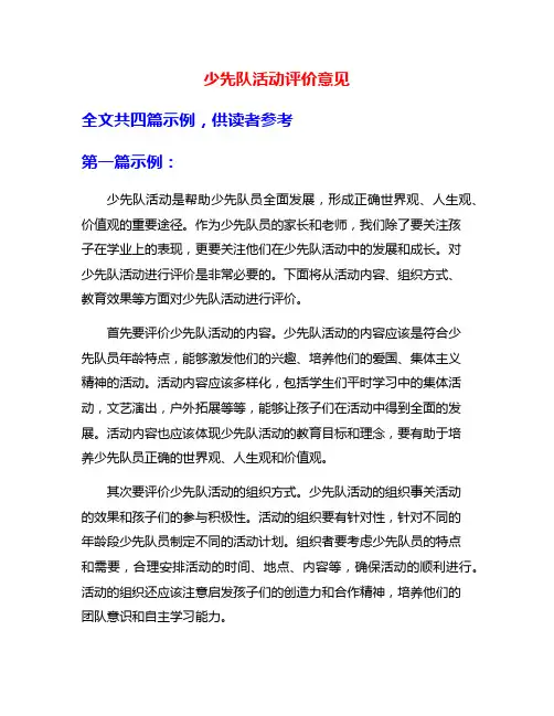 少先队活动评价意见